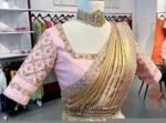 Hand Embroidered Silk Blouse: Light Pink Zardosi Maggam Work,pink Maggam blouse,mix and match blouse,plus size blouses,handwork blouse usa