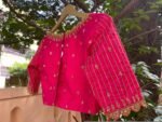Hand Embroidered Zardosi Silk Blouse:  Pink Maggam Work,hand work blouse, 42 size blouse, pink mix and match blouse, pink saree blouse USA