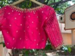Hand Embroidered Zardosi Silk Blouse:  Pink Maggam Work,hand work blouse, 42 size blouse, pink mix and match blouse, pink saree blouse USA
