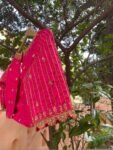 Hand Embroidered Zardosi Silk Blouse:  Pink Maggam Work,hand work blouse, 42 size blouse, pink mix and match blouse, pink saree blouse USA
