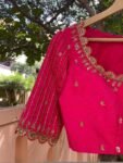 Hand Embroidered Zardosi Silk Blouse:  Pink Maggam Work,hand work blouse, 42 size blouse, pink mix and match blouse, pink saree blouse USA