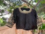 Hand Embroidered Zardosi Silk Blouse: Black Maggam Work, black mix and match blouse,42 size blouse,plus size blouse,black Maggam blouse USA