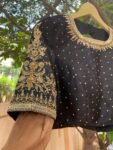 Hand Embroidered Zardosi Silk Blouse: Black Maggam Work, black mix and match blouse,42 size blouse,plus size blouse,black Maggam blouse USA