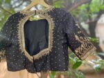 Hand Embroidered Zardosi Silk Blouse: Black Maggam Work, black mix and match blouse,42 size blouse,plus size blouse,black Maggam blouse USA