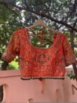 Orange Raw Silk Saree Blouse: Hand Embroidered Zardosi Maggam,orange saree blouse,mix and match blouse, orange Maggam blouse,Lehenga blouse