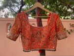 Orange Raw Silk Saree Blouse: Hand Embroidered Zardosi Maggam,orange saree blouse,mix and match blouse, orange Maggam blouse,Lehenga blouse