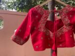 Hand Embroidered Red Silk Blouse: Zardosi Maggam Work, Elbow Sleeves,red saree blouse,red Maggam blouse,mix and match blouse,plus size blous