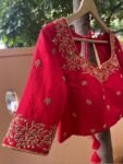 Hand Embroidered Red Silk Blouse: Zardosi Maggam Work, Elbow Sleeves,red saree blouse,red Maggam blouse,mix and match blouse,plus size blous
