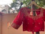 Hand Embroidered Red Silk Blouse: Zardosi Maggam Work, Elbow Sleeves,red saree blouse,red Maggam blouse,mix and match blouse,plus size blous