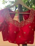 Hand Embroidered Red Silk Blouse: Zardosi Maggam Work, Elbow Sleeves,red saree blouse,red Maggam blouse,mix and match blouse,plus size blous