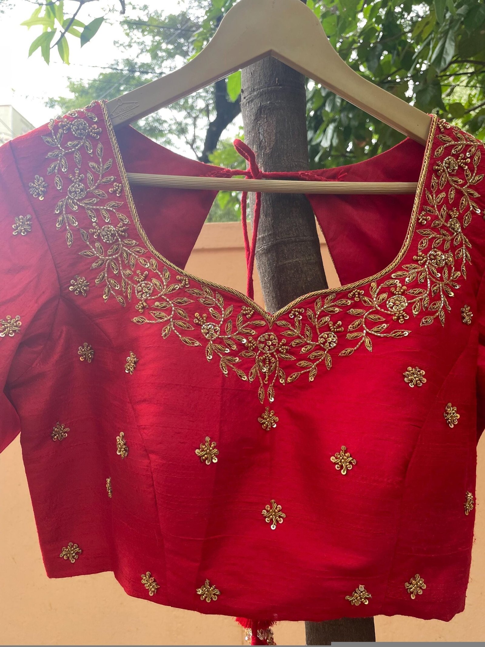Hand Embroidered Red Silk Blouse: Zardosi Maggam Work, Elbow Sleeves,red saree blouse,red Maggam blouse,mix and match blouse,plus size blous