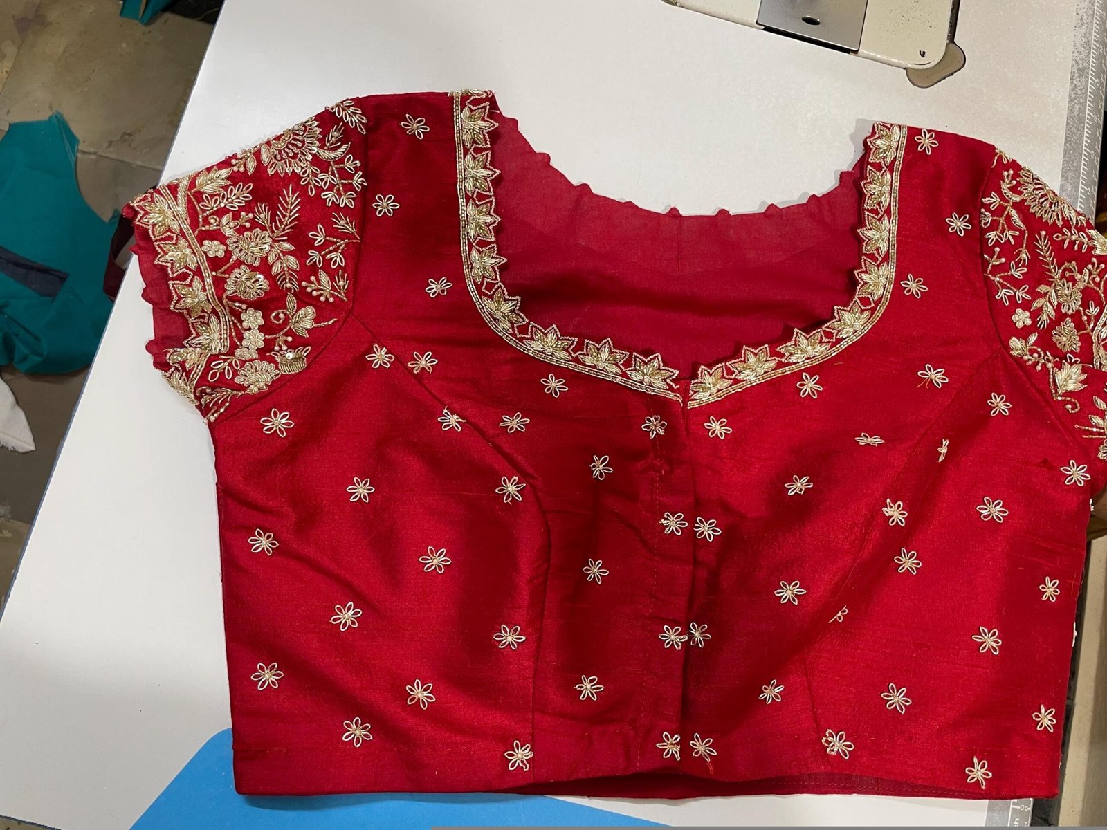 pure silk hand embroidery blouse/short sleeve maggam blouse/raw silk zardosi blouse/hand embroidered blouse/red ready made blouse zardosi