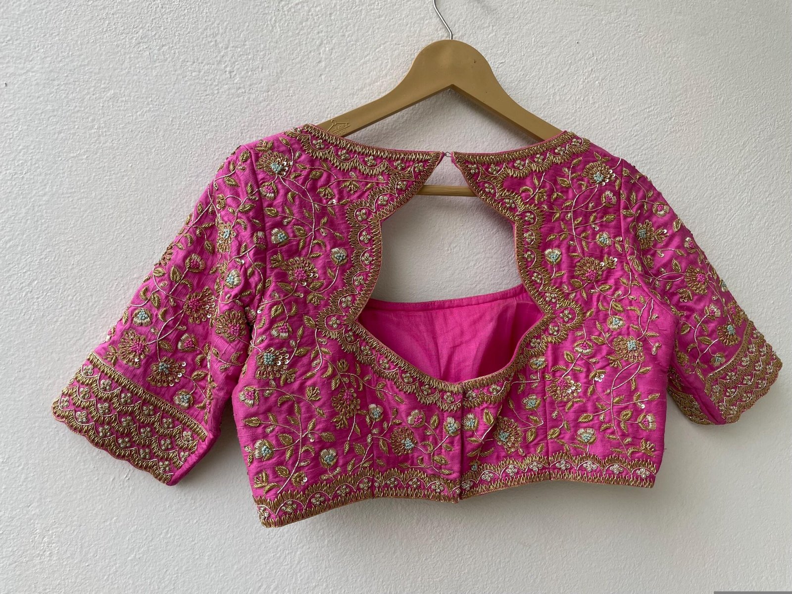 Pink Maggam Bridal Blouse: Hand Embroidered Zardosi Maggam Work,bridal Maggam blouses,wedding blouse,plus size blouses,mix and match blouses