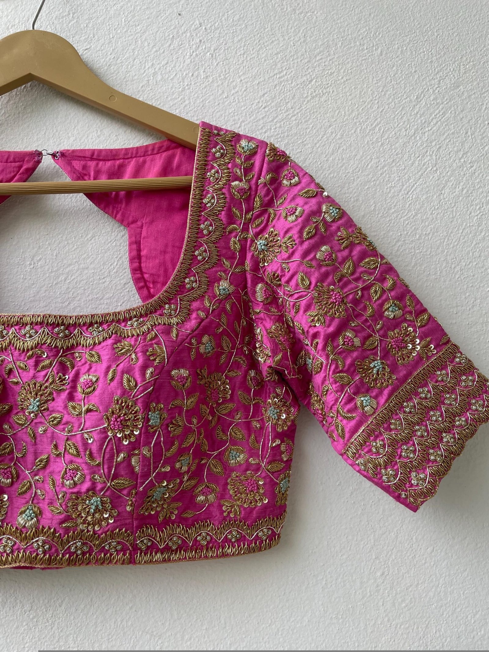 Pink Maggam Bridal Blouse: Hand Embroidered Zardosi Maggam Work,bridal Maggam blouses,wedding blouse,plus size blouses,mix and match blouses