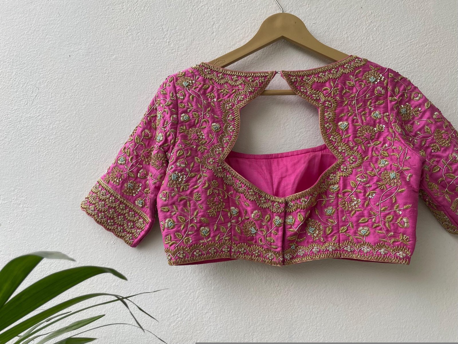 Pink Maggam Bridal Blouse: Hand Embroidered Zardosi Maggam Work,bridal Maggam blouses,wedding blouse,plus size blouses,mix and match blouses