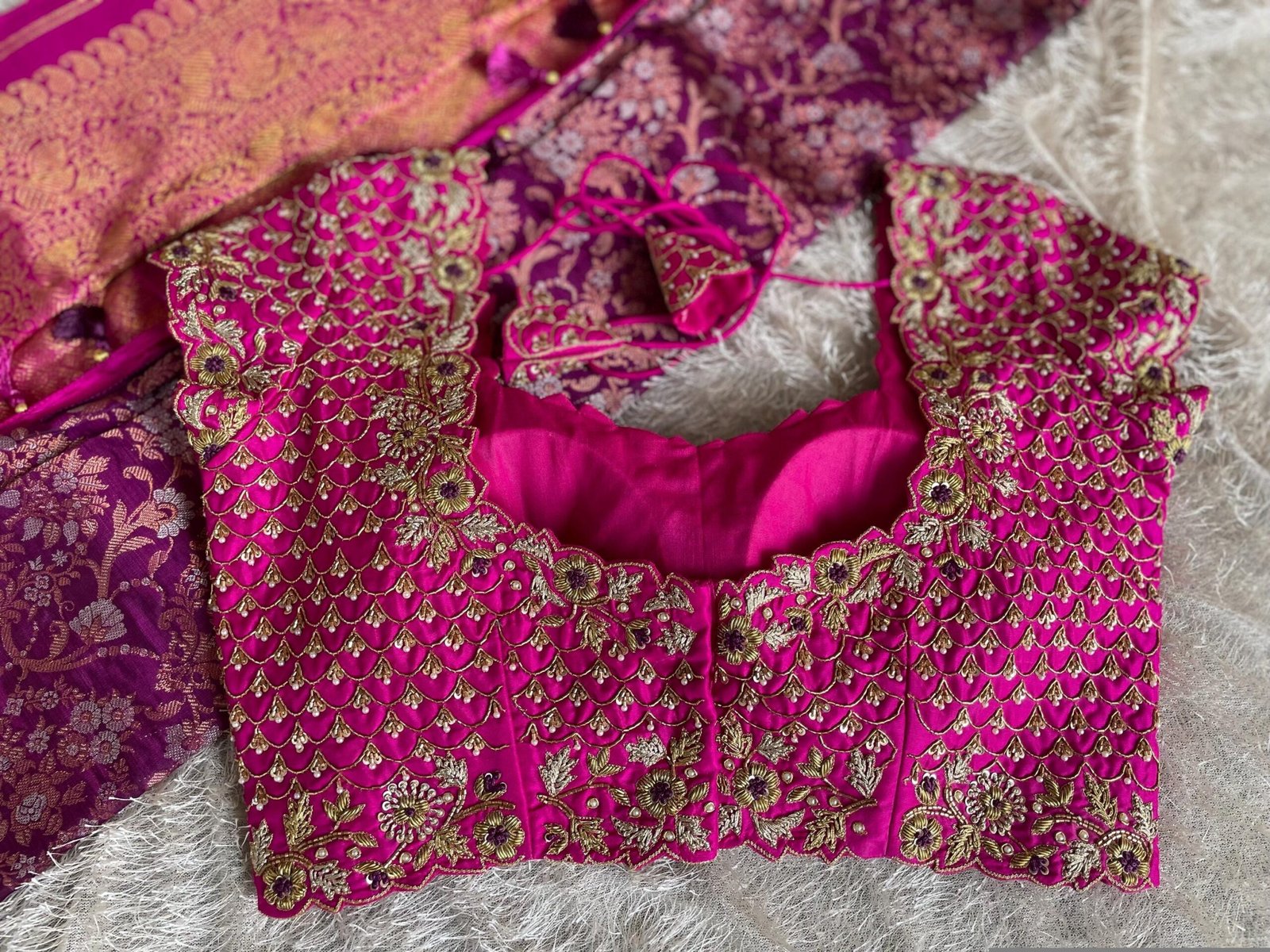 pure silk hand embroidery blouse/pink heavy maggam blouse/hot pink zardosi blouse/wedding hand embroidered blouse/bridal ready made blouse