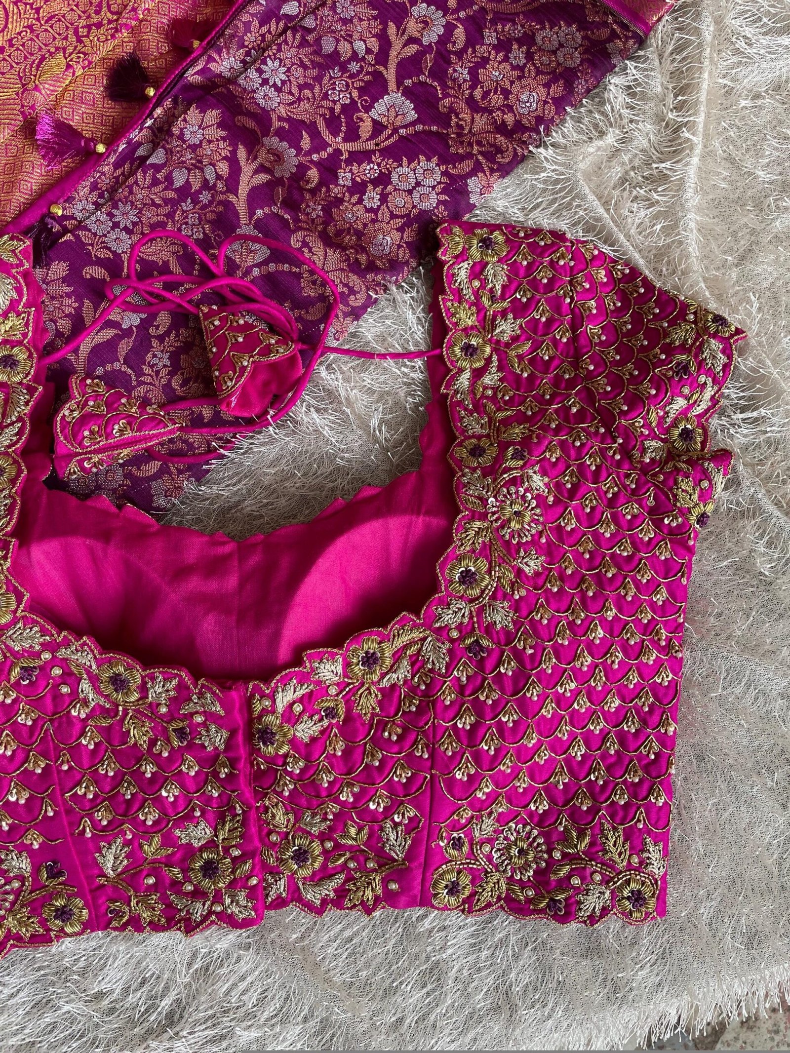 pure silk hand embroidery blouse/pink heavy maggam blouse/hot pink zardosi blouse/wedding hand embroidered blouse/bridal ready made blouse
