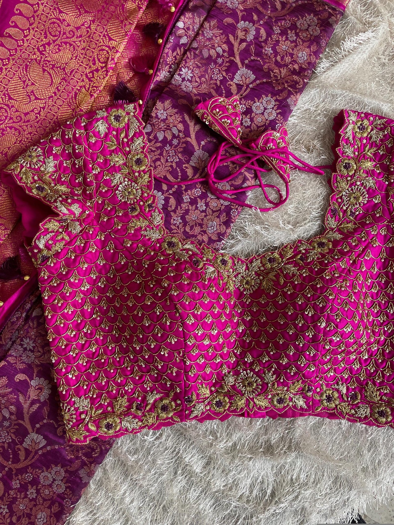 pure silk hand embroidery blouse/pink heavy maggam blouse/hot pink zardosi blouse/wedding hand embroidered blouse/bridal ready made blouse