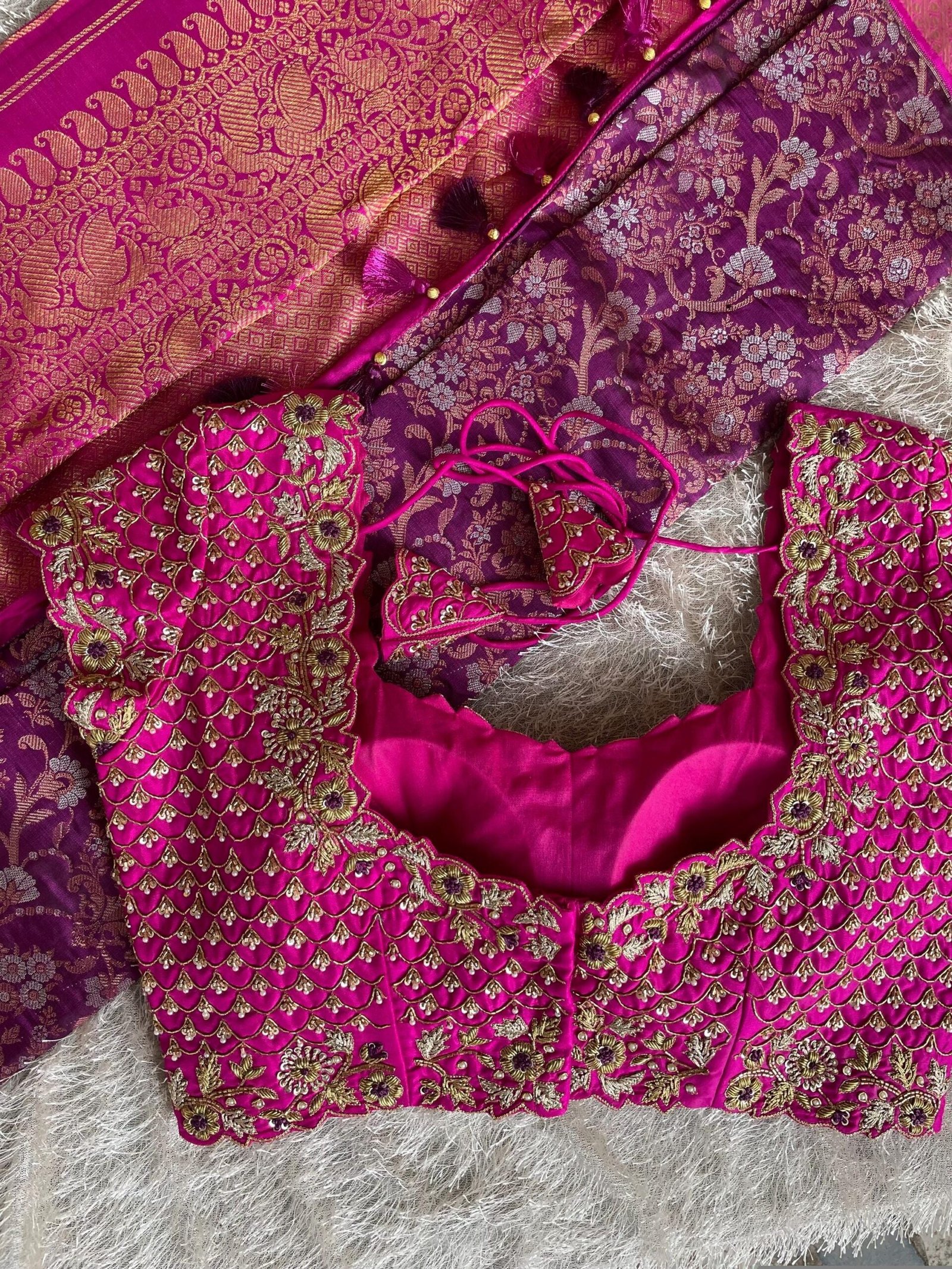 pure silk hand embroidery blouse/pink heavy maggam blouse/hot pink zardosi blouse/wedding hand embroidered blouse/bridal ready made blouse