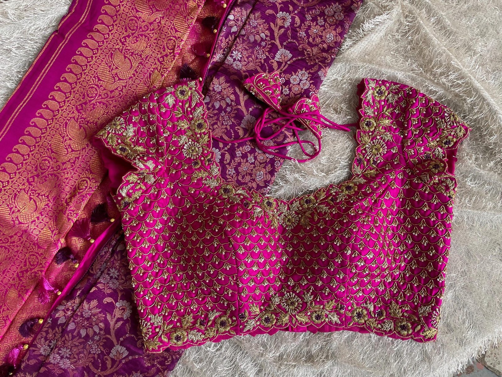 pure silk hand embroidery blouse/pink heavy maggam blouse/hot pink zardosi blouse/wedding hand embroidered blouse/bridal ready made blouse