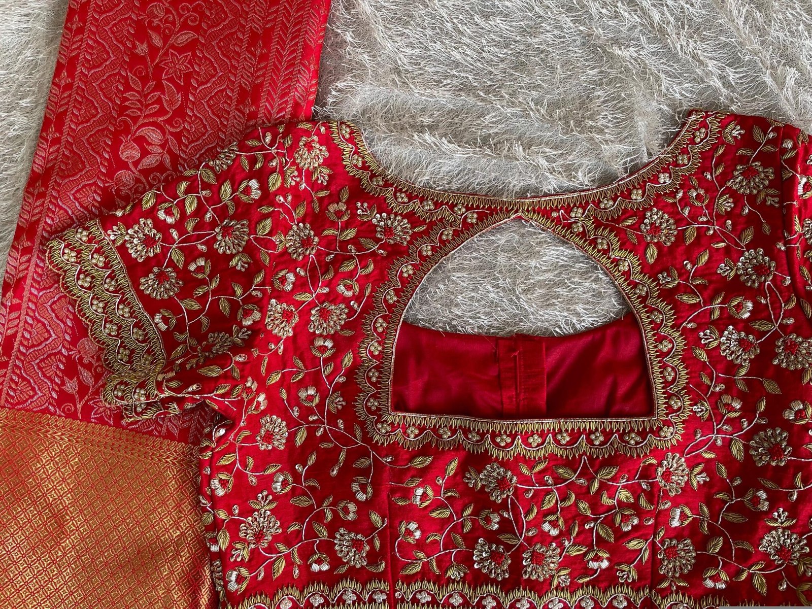 pure silk hand embroidery blouse/red heavy maggam blouse/red zardosi blouse/wedding hand embroidered blouse/bridal ready made blouse USA
