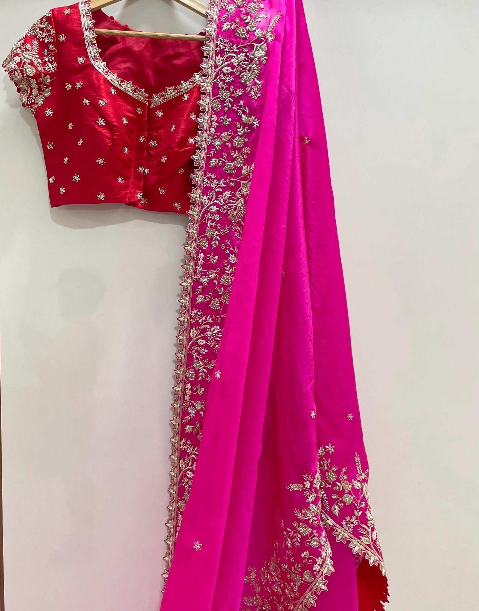 Pink Organza Silk Saree:Hand Embroidered Blouse, Indian Wedding Bridal Saree,luxury wedding saree,pure silk saree,cocktail saree,red sari us