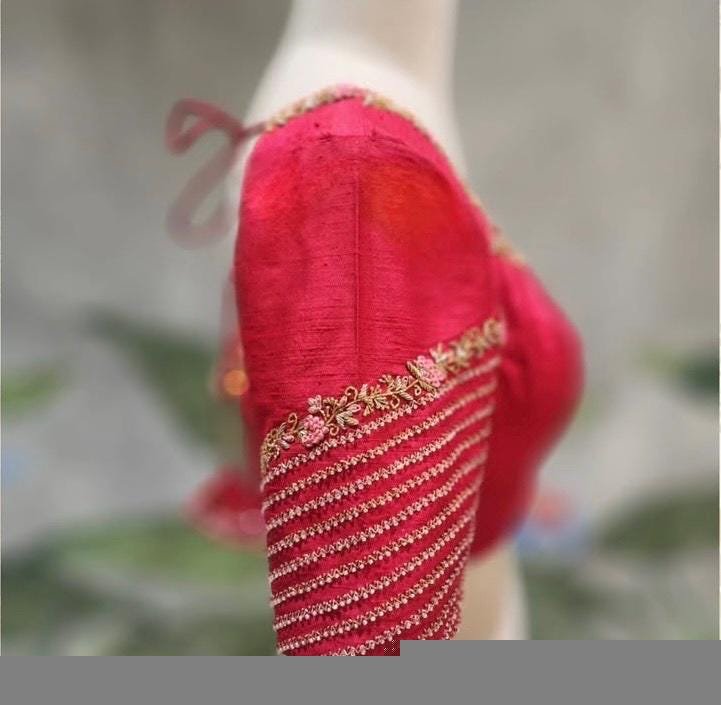 Red Silk Zardosi Embroidered Saree Blouse: Hand-Embroidered Maggam Work,red saree blouse,plus size blouses,mix and match blouses,red blouse