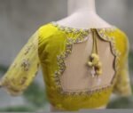 Hand Embroidered Zardosi Silk Blouse: Mehendi Green, Deep Neck blouse,plus size blouse,mix and match blouse,yellow green blouse,saree blouse