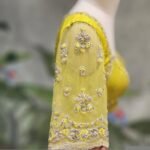 Hand Embroidered Zardosi Silk Blouse: Mehendi Green, Deep Neck blouse,plus size blouse,mix and match blouse,yellow green blouse,saree blouse