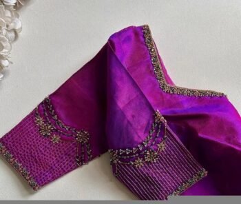 Hand Embroidered Zardosi Silk Blouse: Magenta Pink Bridal Sari Top,magenta pink saree,purple pink saree,mix and match blouse,plus size blous