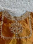 Pure Silk Saree Blouse: Golden Zardosi Hand Embroidery, Elbow Sleeve blouse,mix and match blouse,plus size blouses,mustard yellow blouse usa