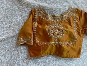 Pure Silk Saree Blouse: Golden Zardosi Hand Embroidery, Elbow Sleeve blouse,mix and match blouse,plus size blouses,mustard yellow blouse