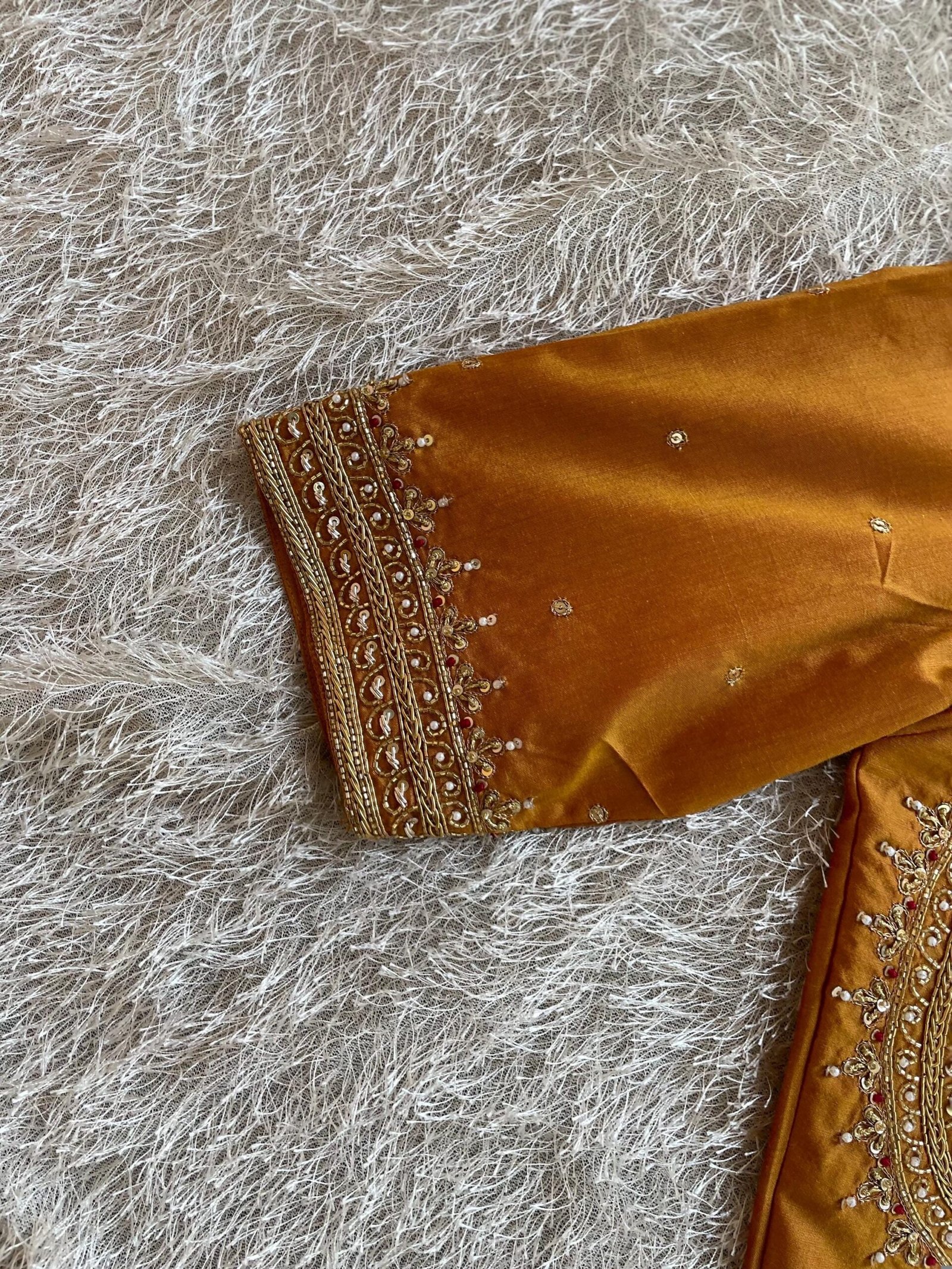 Pure Silk Saree Blouse: Golden Zardosi Hand Embroidery, Elbow Sleeve blouse,mix and match blouse,plus size blouses,mustard yellow blouse usa