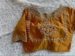 Pure Silk Saree Blouse: Golden Zardosi Hand Embroidery, Elbow Sleeve blouse,mix and match blouse,plus size blouses,mustard yellow blouse usa