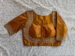 Pure Silk Saree Blouse: Golden Zardosi Hand Embroidery, Elbow Sleeve blouse,mix and match blouse,plus size blouses,mustard yellow blouse usa