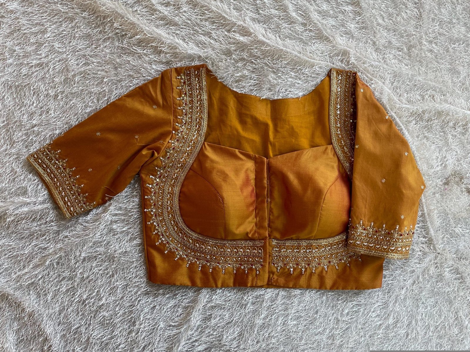 Pure Silk Saree Blouse: Golden Zardosi Hand Embroidery, Elbow Sleeve blouse,mix and match blouse,plus size blouses,mustard yellow blouse usa