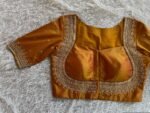 Pure Silk Saree Blouse: Golden Zardosi Hand Embroidery, Elbow Sleeve blouse,mix and match blouse,plus size blouses,mustard yellow blouse usa