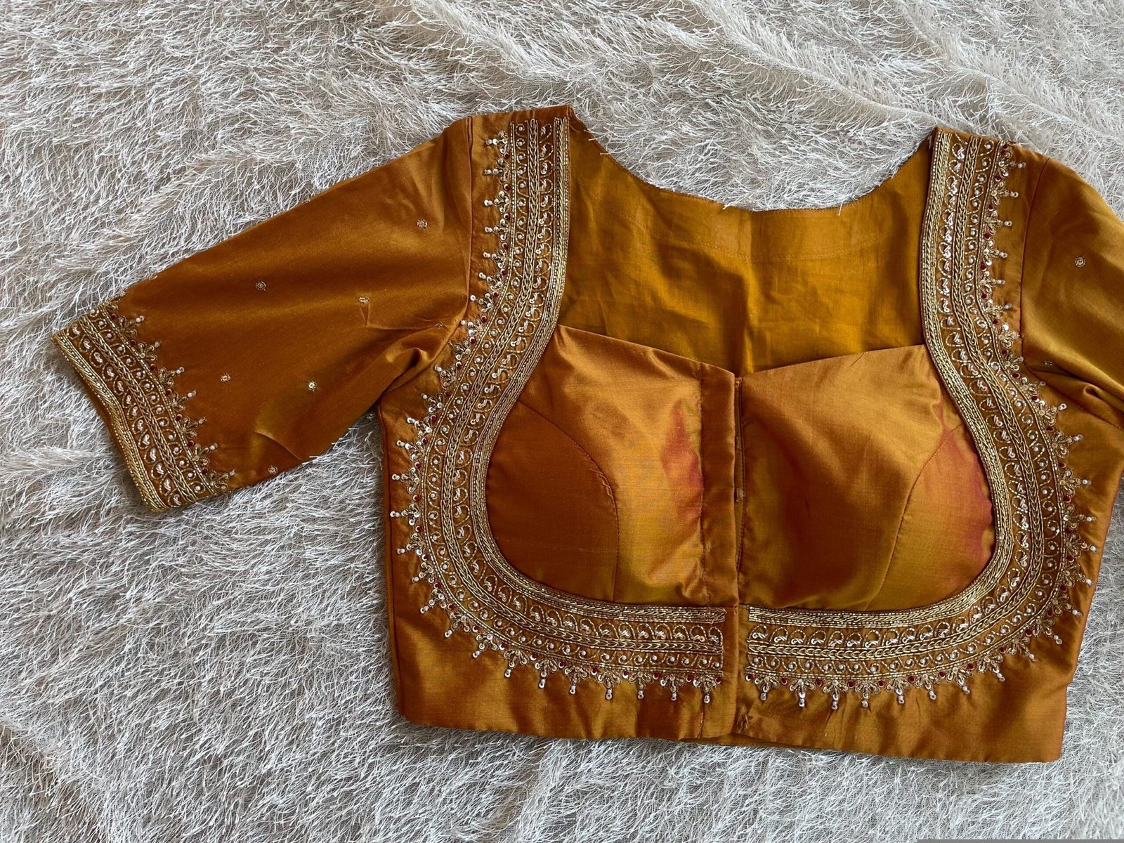 Pure Silk Saree Blouse: Golden Zardosi Hand Embroidery, Elbow Sleeve blouse,mix and match blouse,plus size blouses,mustard yellow blouse usa