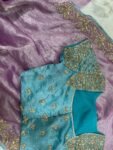 Tissue Silk Saree:Hand Embroidered Blouse, Indian Wedding Bridal Saree,luxury wedding saree,pure silk lavender saree,cocktail saree blue blo