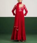 Anarkali suit usa/anarkali red kurta shor sleeve/dark red sleeve anarkali/orange red anarkali/heavy hand embroidered anarkali with dupatta