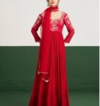 Anarkali suit usa/anarkali red kurta shor sleeve/dark red sleeve anarkali/orange red anarkali/heavy hand embroidered anarkali with dupatta