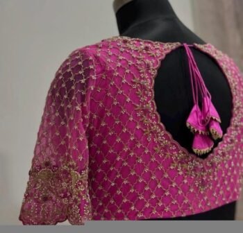 pure silk hand embroidery blouse/saree maggam blouse/hot pink zardosi blouse/hand embroidered blouse /magenta pink ready made blouse zardosi