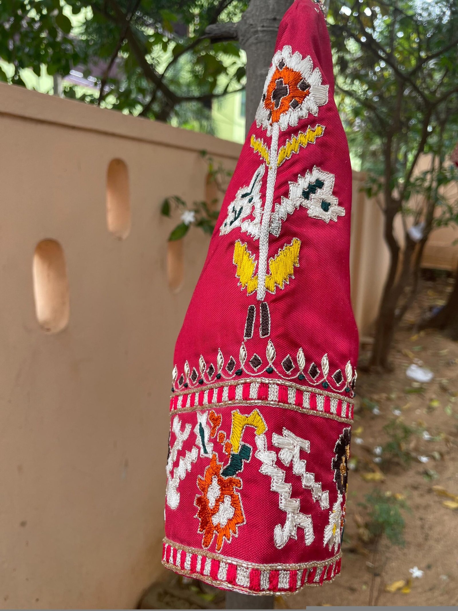 pure silk hand embroidery blouse/ikkat saree maggam blouse/raw silk zardosi blouse/multi colohand embroidered blouse/red Patola saree blouse