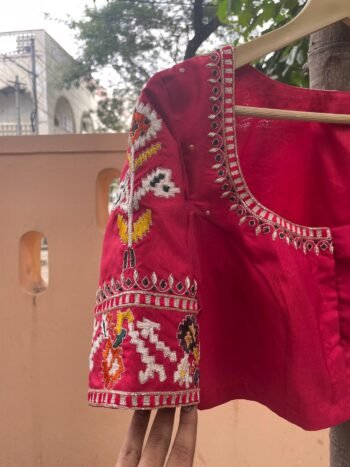 pure silk hand embroidery blouse/ikkat saree maggam blouse/raw silk zardosi blouse/multi colohand embroidered blouse/red Patola saree blouse