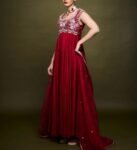 Anarkali suit usa/anarkali red kurta short sleeve/dark red Indian anarkali/ruby red anarkali/heavy hand embroidered anarkali with dupatta