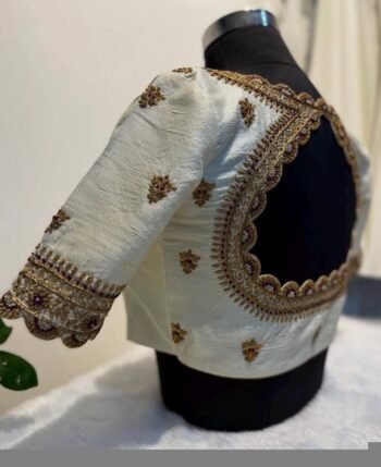pure silk hand embroidery blouse/modern maggam blouse/cream zardosi blouse/hand embroidered blouse/off white mix and match ready made blouse