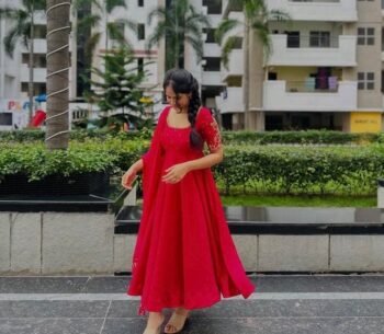 Hand embroidered Anarkali with dupatta/straight kurta suit set/red kurta with dupatta Indian dresses/red kurta set with pant dupatta