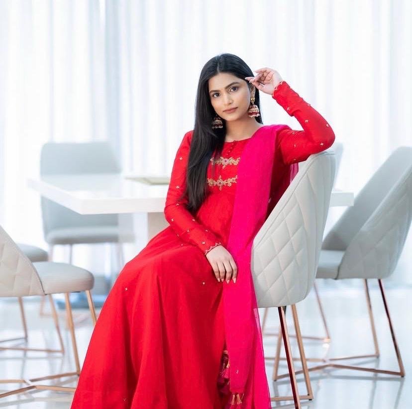 Hand embroidered Anarkali with dupatta/straight kurta suit set/red kurta with dupatta USA/Indian dresses/red kurta set with pant dupatta usa