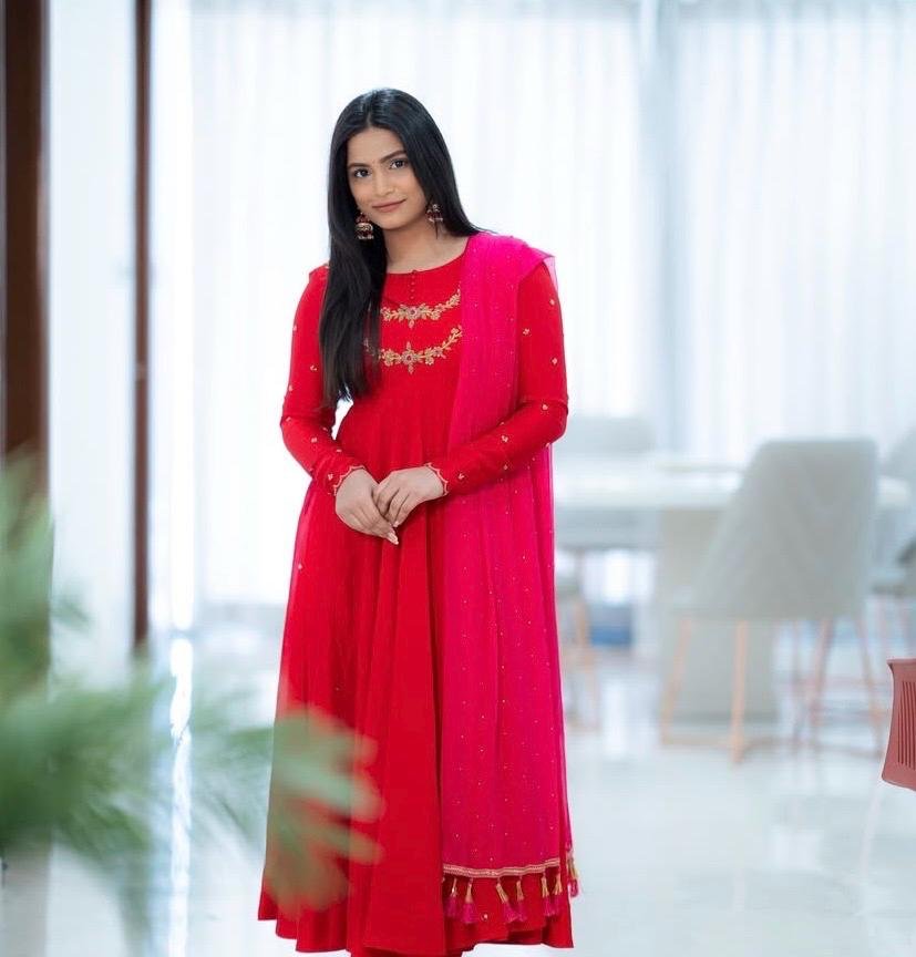 Hand embroidered Anarkali with dupatta/straight kurta suit set/red kurta with dupatta USA/Indian dresses/red kurta set with pant dupatta usa