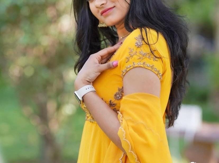 Hand embroidered Anarkali with scallop dupatta/yellow anarkali suit/georgette anarkali dupatta USA/ Indian dresses/anarkali dupatta set usa